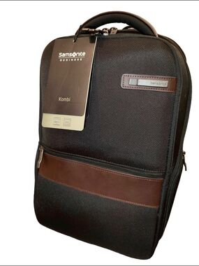 NWT Samsonite Kombi Small Business Backpack with Brown Accent Leather Trim